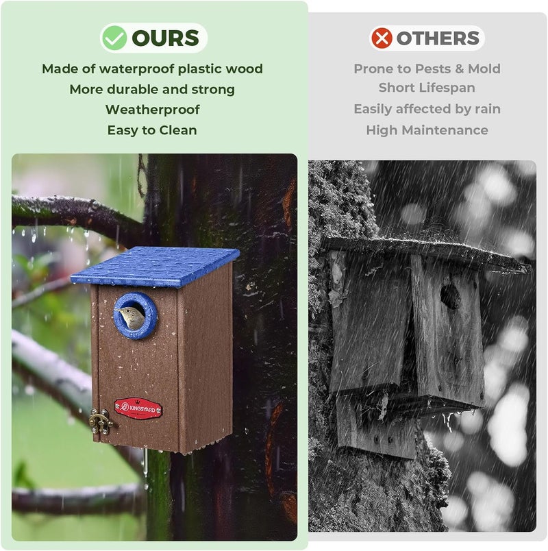 Kingsyard Recycled Plastic Bird House for Outdoors - Weatherproof Wren Bird Nesting with Predator Guard & Air Vents, Blue - Image 5